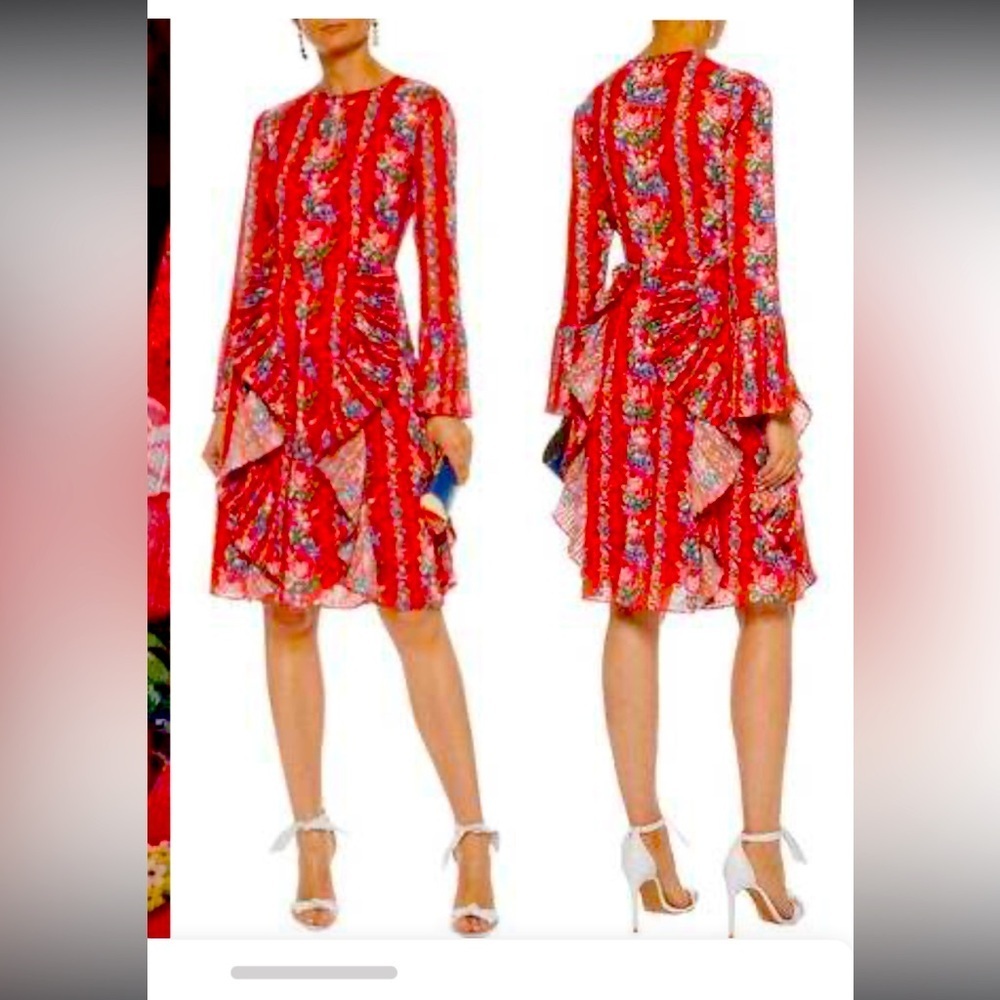 Mikael Aghal Pleated Ruffle Cocktail Spring Winter Georgette Dress Formal 450$